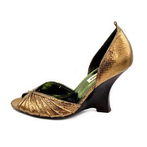 Steve Madden Size 8 (39) THROB 1920's Emerald Gold Snakeskin Leather Pump Wedge